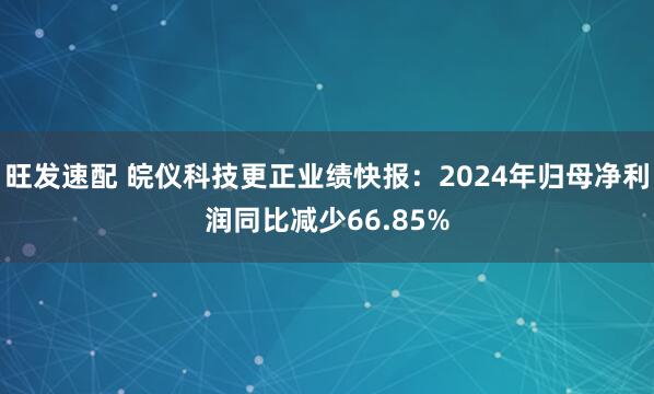 旺发速配 皖仪科技更正业绩快报：2024年归母净利润同比减少66.85%